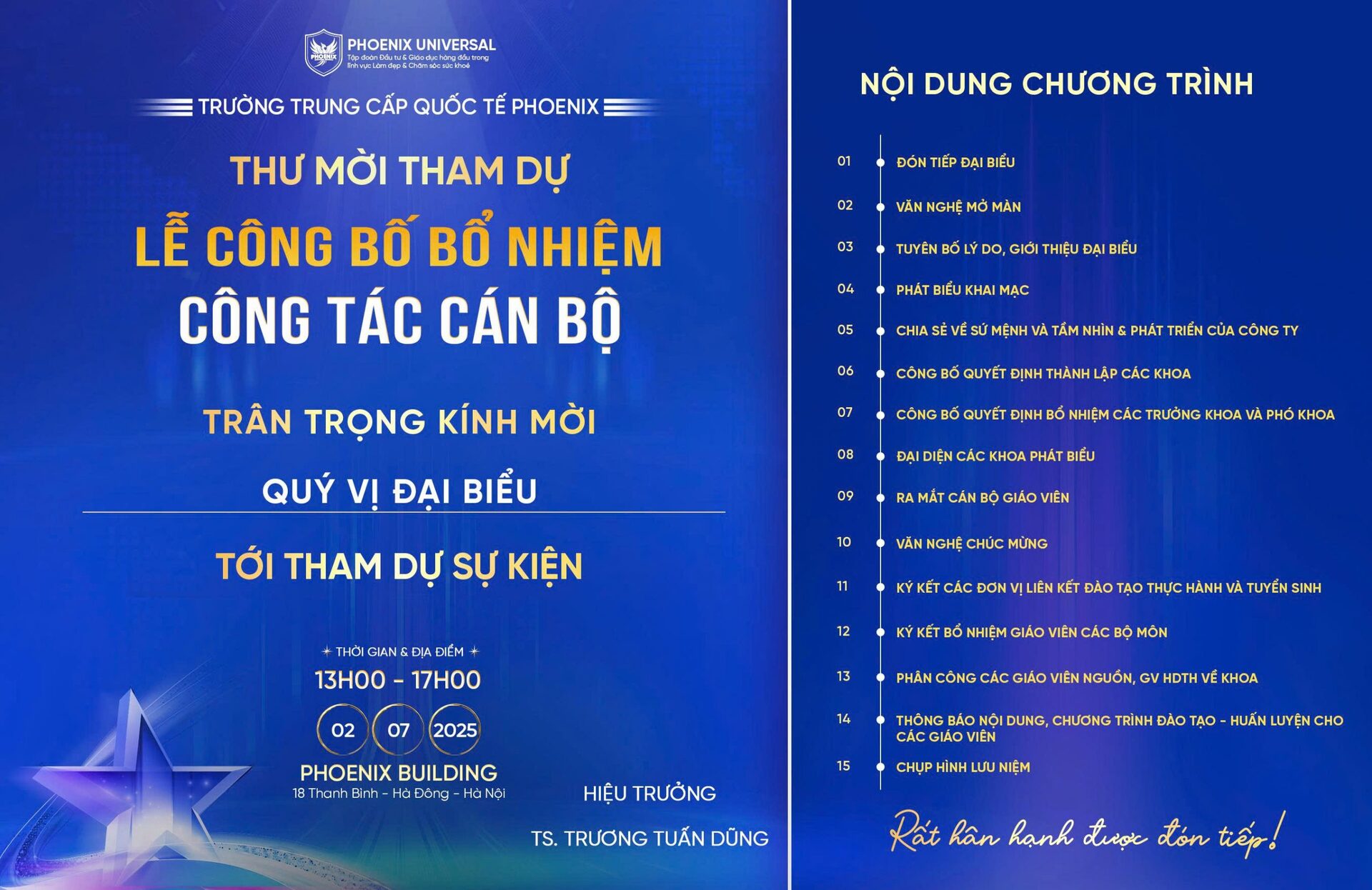 Lễ Công Bố Bổ Nhiệm Công Tác Cán Bộ Trường Trung Cấp Quốc Tế Phoenix Ngày 02/07/2025