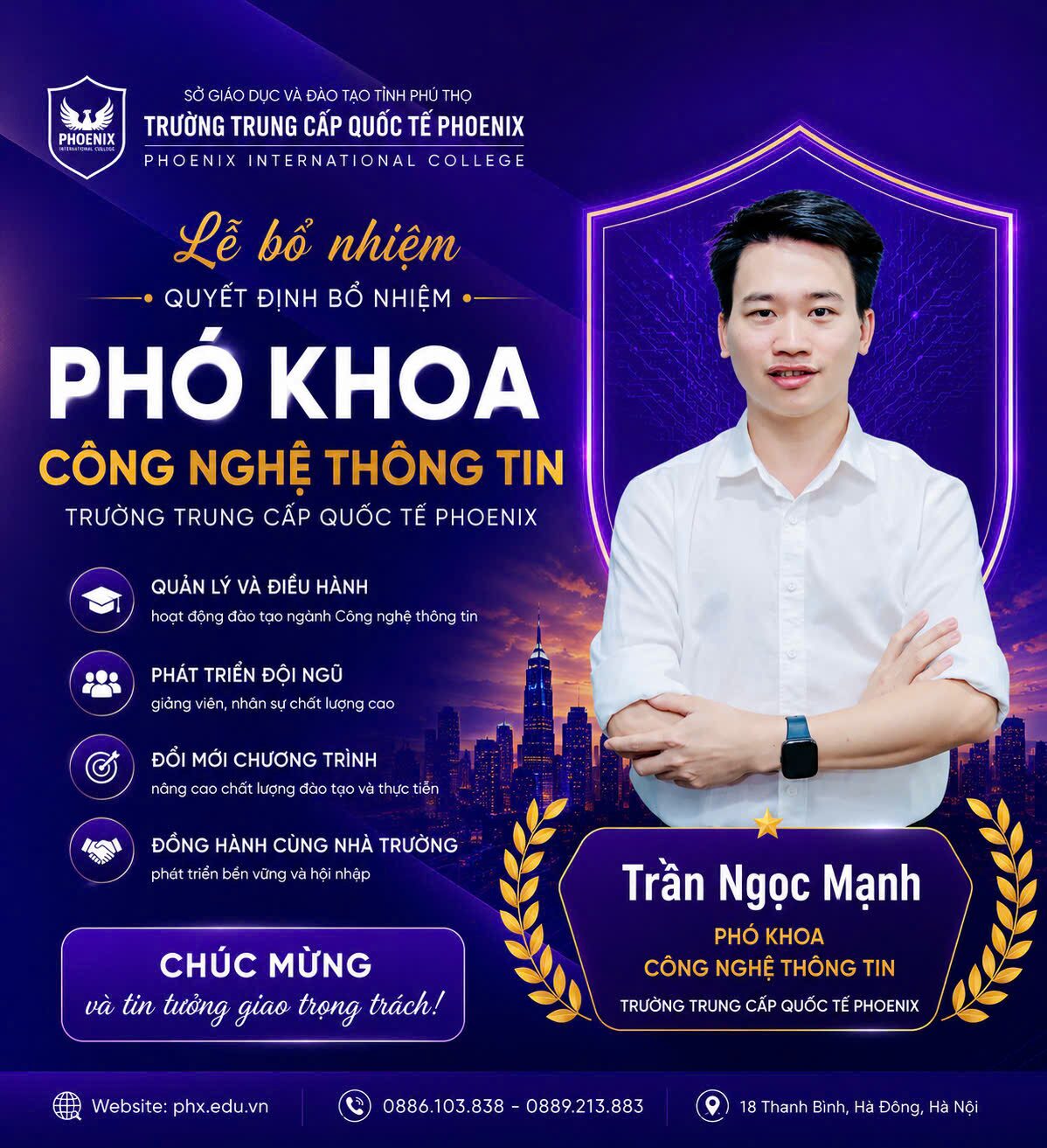 Bổ nhiệm ông Trần Ngọc Mạnh giữ chức Phó khoa CNTT tại Phoenix